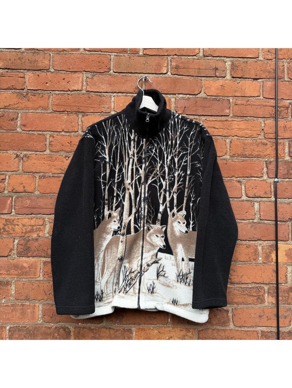 Vintage fluid all over print wolf fleece zip up sweatshirt M